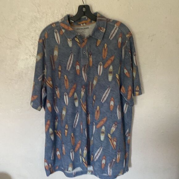 Johnston & Murphy Men's XL 1/4 Button Short Sleeve Surf Scene Polo - Picture 1 of 5